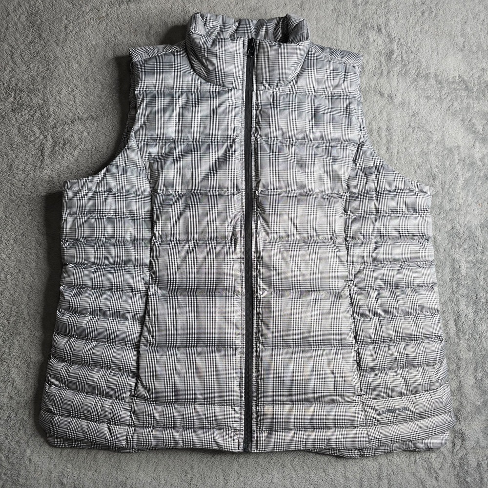 Lands End Puffer Vest Womens XL Size 18 Black White Windowpane Outdoors Down